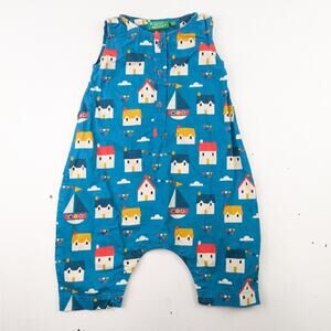 Little Green Radicals Blue Multicolor House Print Romper - 0-3 Months